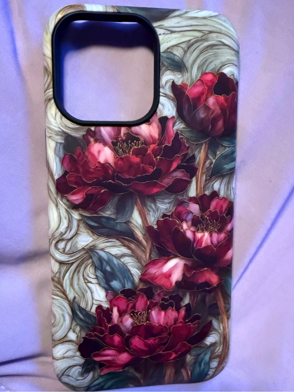 Floral Burgundy, Cream Stained Glass Floral iPhone 16 Pro Max MagSafe Phone Case